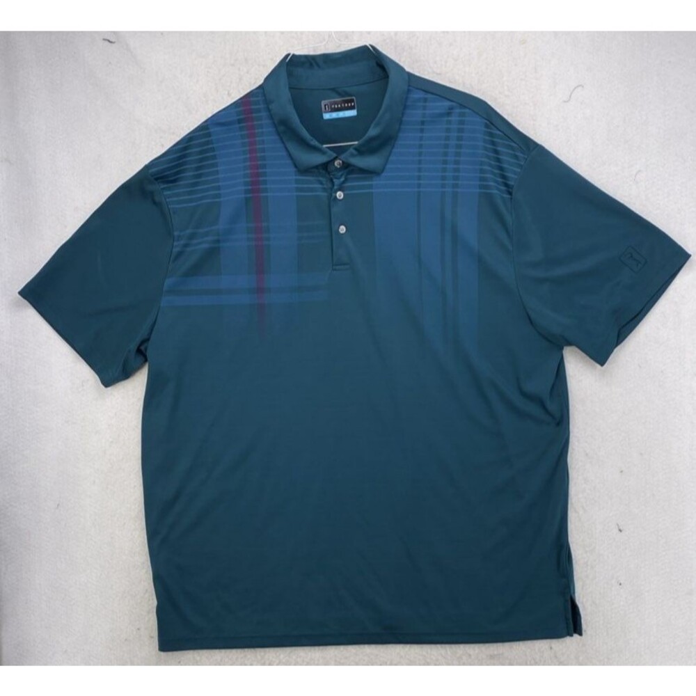 PGA Tour Mens 3XL Golf Polo Shirt Teal Blue Striped Short Sleeve Performance